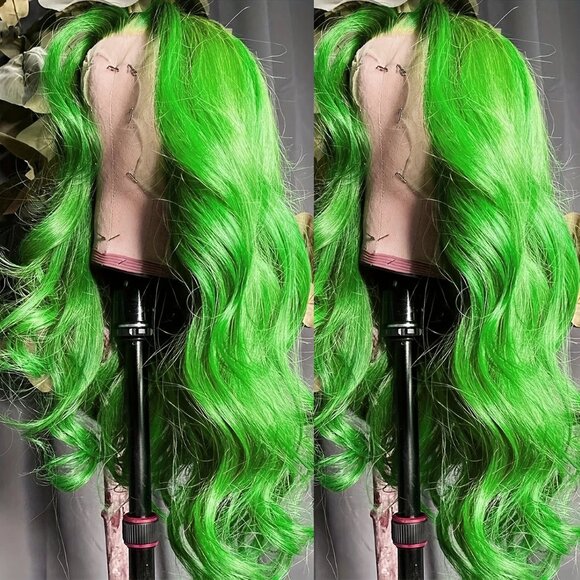 Dirty Ombre Green 13x4 Lace Front Wig – 26” Wavy Glueless Heat Resistance Wig - Picture 4 of 5